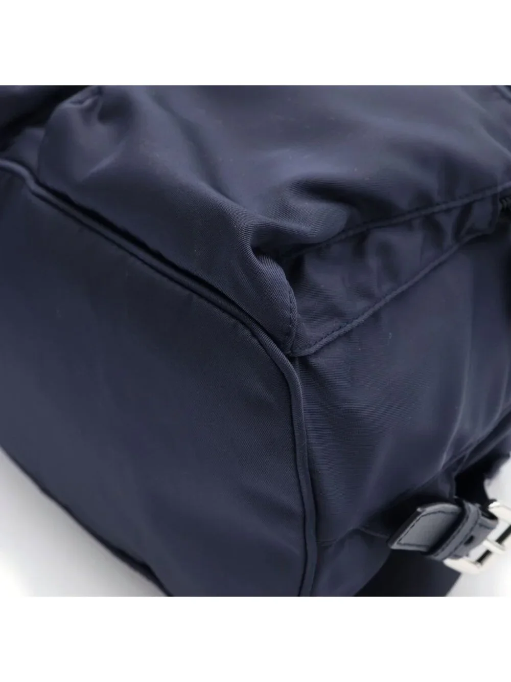 Prada Tessuto Nylon Logo Triangle Plate Backpack Navy Silver